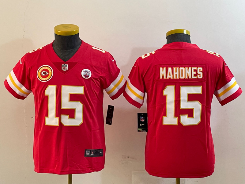 Youth 2025 Kansas City Chiefs 15 Mahomes red Nike NFL jersey